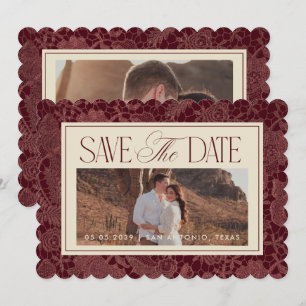 Victorian Vintage Scalloped Burgundy Lace Wedding Save The Date