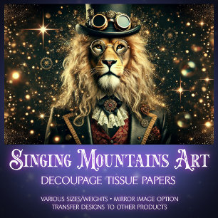 Victorian Vintage Steampunk Fantasy Lion Decoupage Tissue Paper
