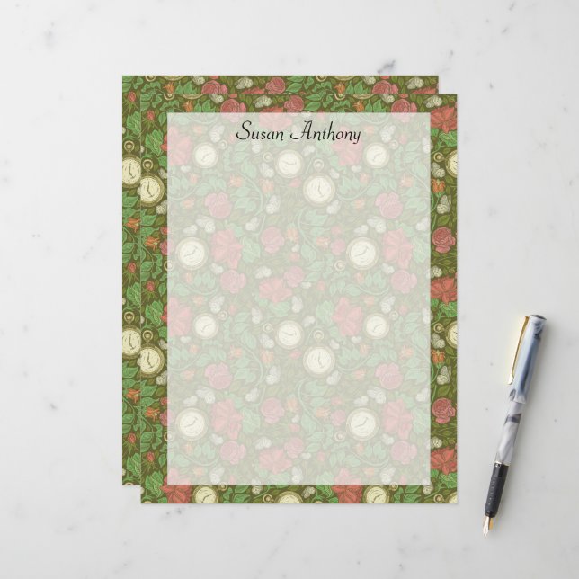 Victorian Vintage Steampunk Pocket Watch Roses (Front/Back In Situ)