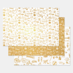 Victorian Vintage Toys Metallic Gold Foil Wrapping Paper Sheets at Zazzle
