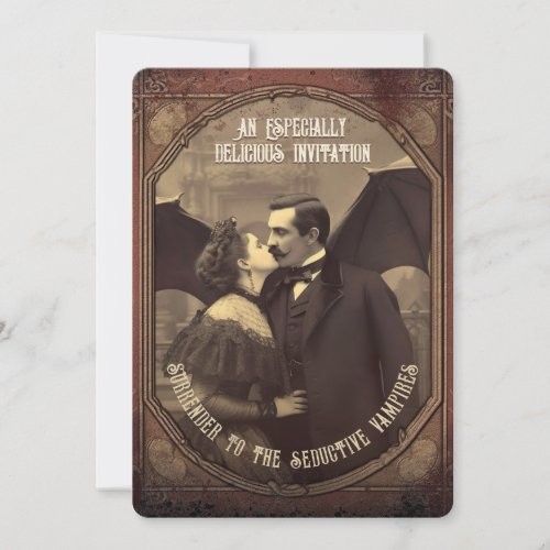Victorian Vintage Vampire Kissing Halloween Invitation