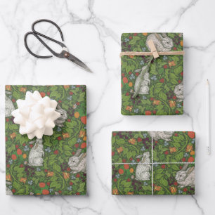 Victorian Vintage White Bunny Rabbit in Garden Wrapping Paper Sheets