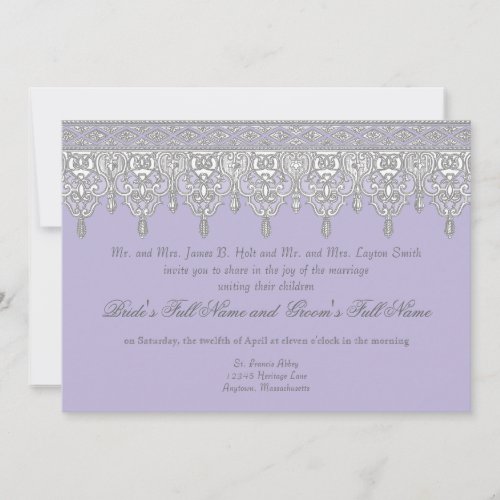 Victorian Vintage White Lace n Lavender Wedding Invitation