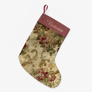 Victorian Vintage Wine Floral with Name Small Christmas Stocking