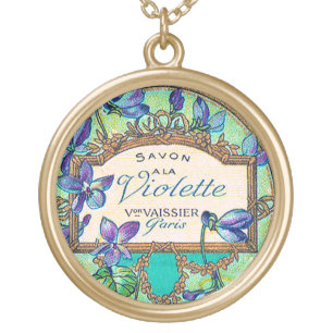 Victorian violet flower perfume purple teal gold plated necklace