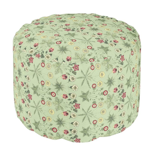 Victorian Wallpaper Daisies In Mint Green Ottoman (Angled Front)
