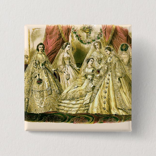 Victorian Wedding Art Print Fashion Dress Pinback Button (Front)