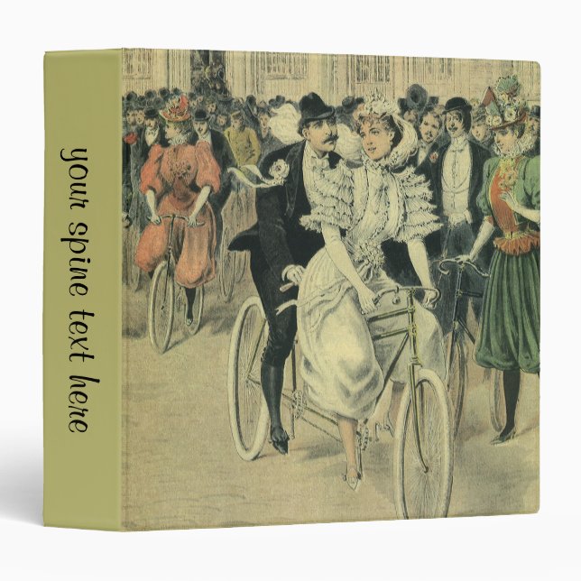 Victorian Wedding Bride and Groom Newlywed Bicycle 3 Ring Binder (Front/Spine)