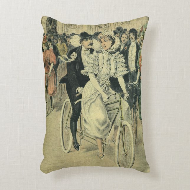 Victorian Wedding Bride and Groom Newlywed Bicycle Accent Pillow (Front(Vertical))