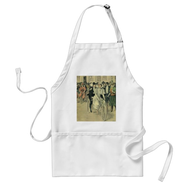 Victorian Wedding Bride and Groom Newlywed Bicycle Adult Apron (Front)