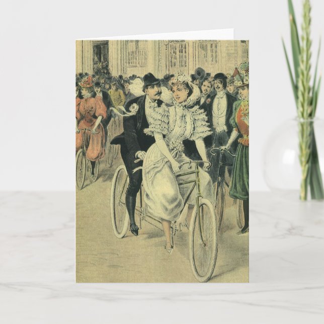 Victorian Wedding Bride and Groom Newlywed Bicycle Card (Front)