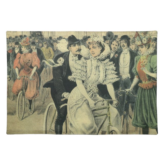 Victorian Wedding Bride and Groom Newlywed Bicycle Cloth Placemat (Front)