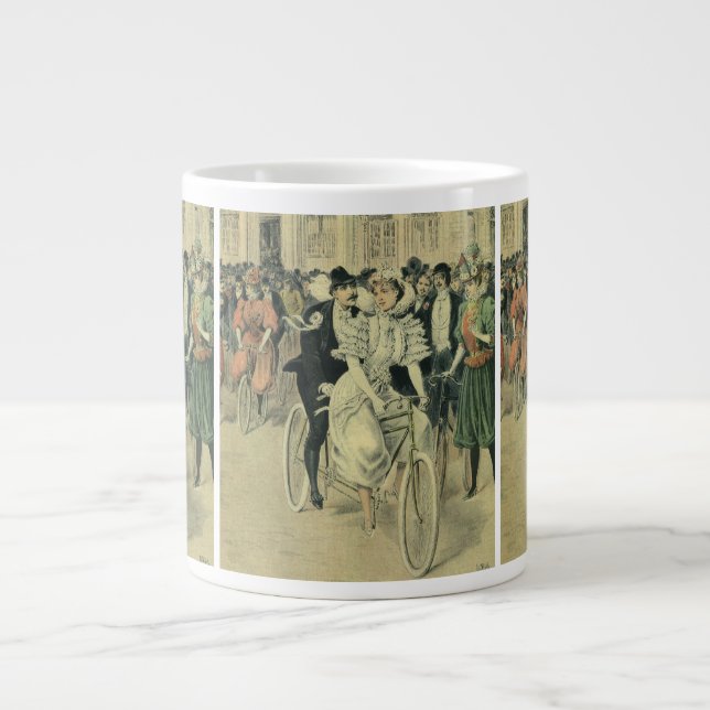 Victorian Wedding Bride and Groom Newlywed Bicycle Giant Coffee Mug (Front)