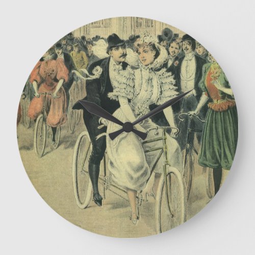 Victorian Wedding Bride and Groom Newlywed Bicycle Large Clock