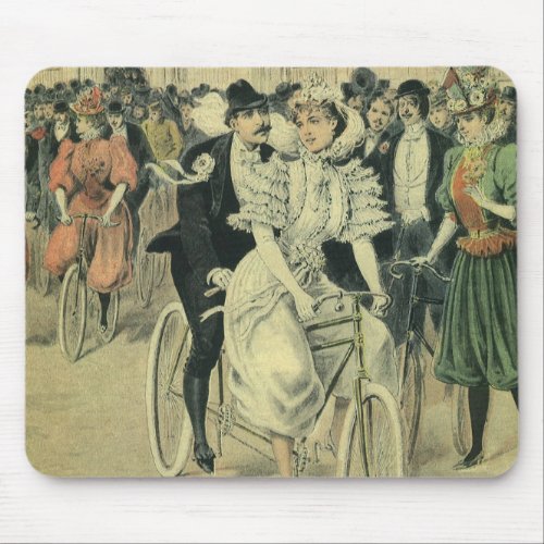 Victorian Wedding Bride and Groom Newlywed Bicycle Mouse Pad