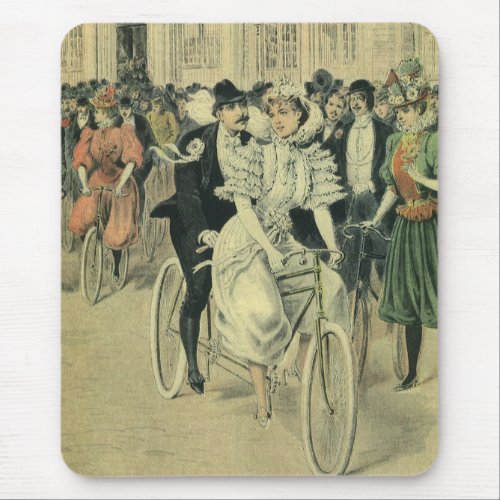 Victorian Wedding Bride and Groom Newlywed Bicycle Mouse Pad