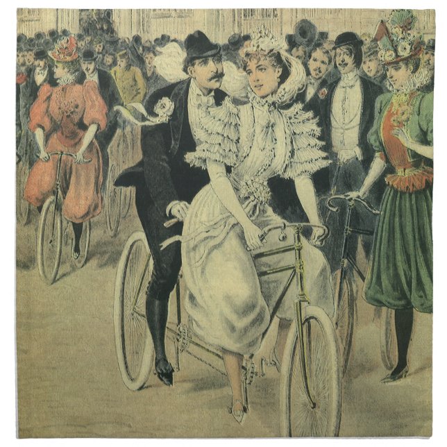 Victorian Wedding Bride and Groom Newlywed Bicycle Napkin (Front)