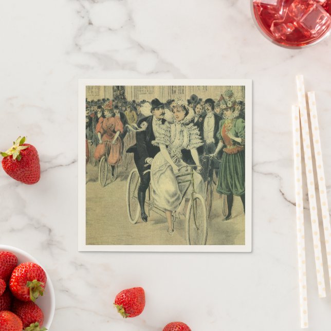 Victorian Wedding Bride and Groom Newlywed Bicycle Napkins (Insitu)