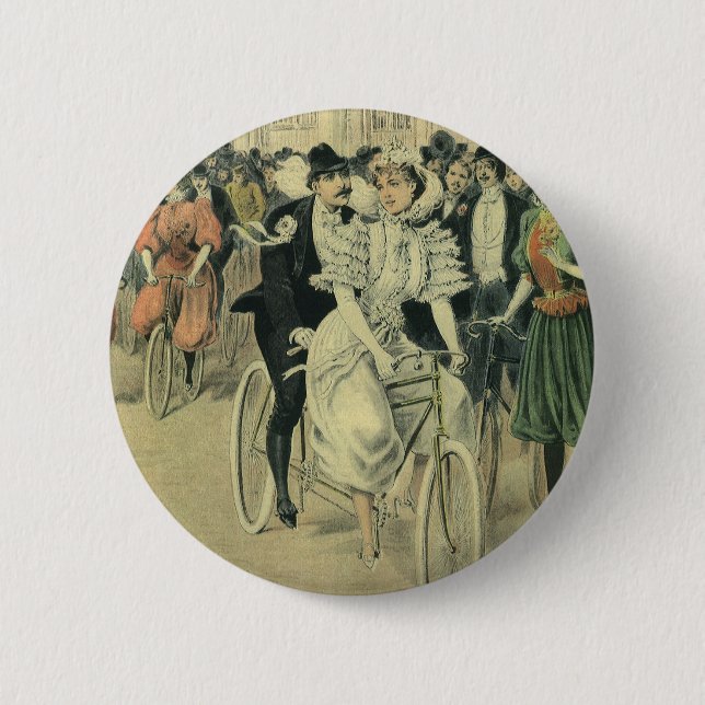 Victorian Wedding Bride and Groom Newlywed Bicycle Pinback Button (Front)