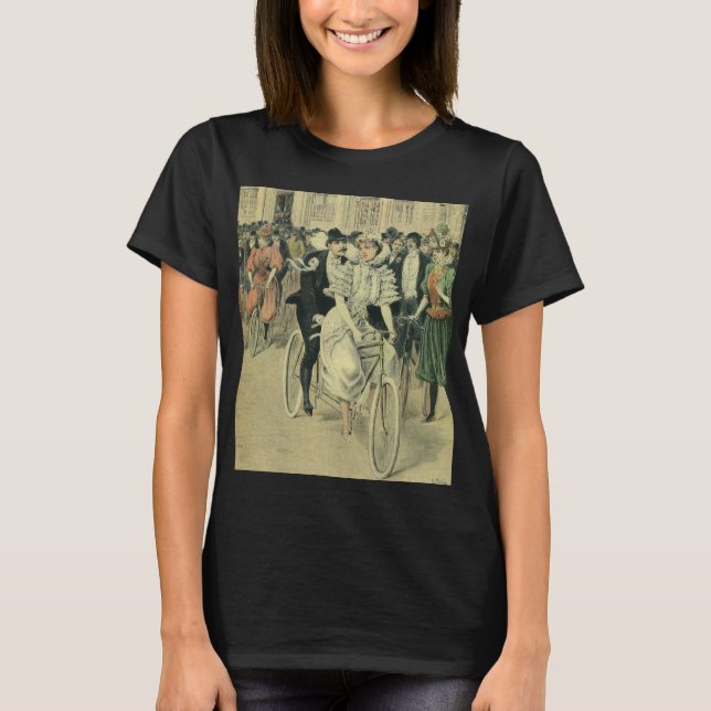 Victorian Wedding Bride and Groom Newlywed Bicycle T-Shirt (Front)