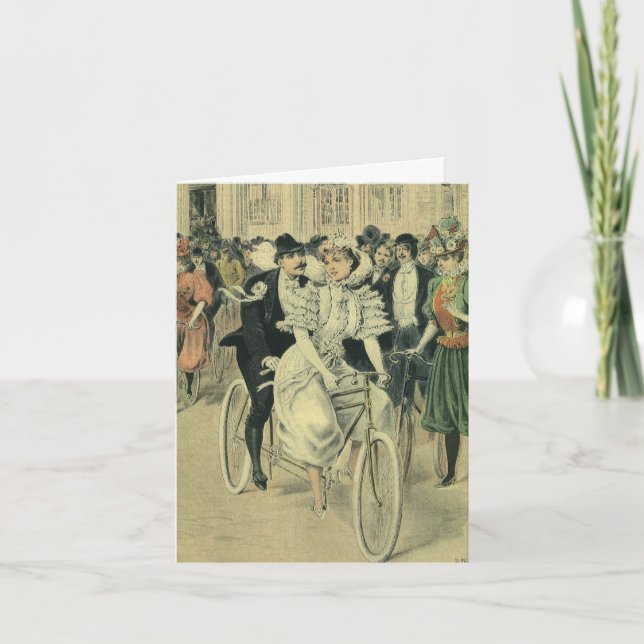 Victorian Wedding Bride and Groom Newlywed Bicycle Thank You Card (Front)