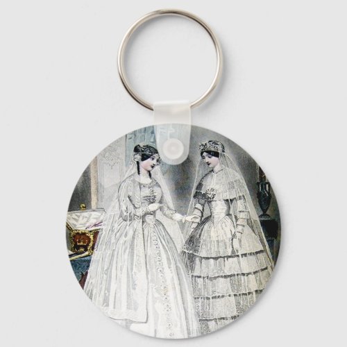 Victorian Wedding Dress Two Women Keychain