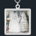 Victorian Wedding Dress Two Women Silver Plated Necklace<br><div class="desc">The artwork print image of the Victorian wedding dress is from an 1850 magazine featuring the most up to date wedding fashion of the day. Beautiful art!</div>