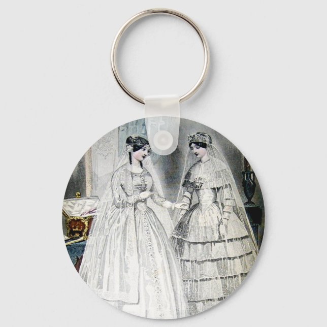 Victorian Wedding Dress Vintage Art Keychain (Front)