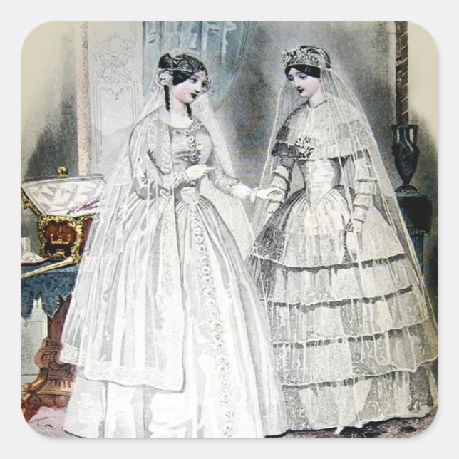 Victorian Wedding Dress Vintage Art Square Sticker (Front)