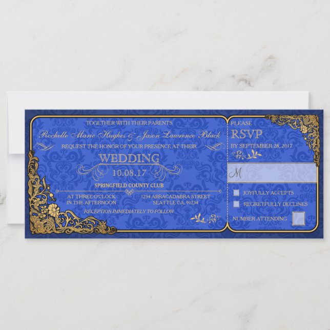Victorian Wedding Ticket Invitation (royal blue) (Front)