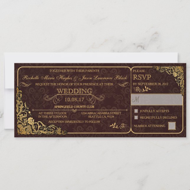 Victorian Wedding Ticket Invitation w/ RSVP (Front)