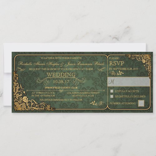 Victorian Wedding Ticket Invitation w RSVP