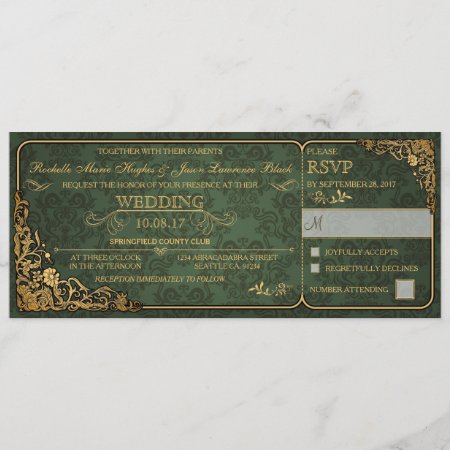Victorian Wedding Ticket Invitation W/ Rsvp