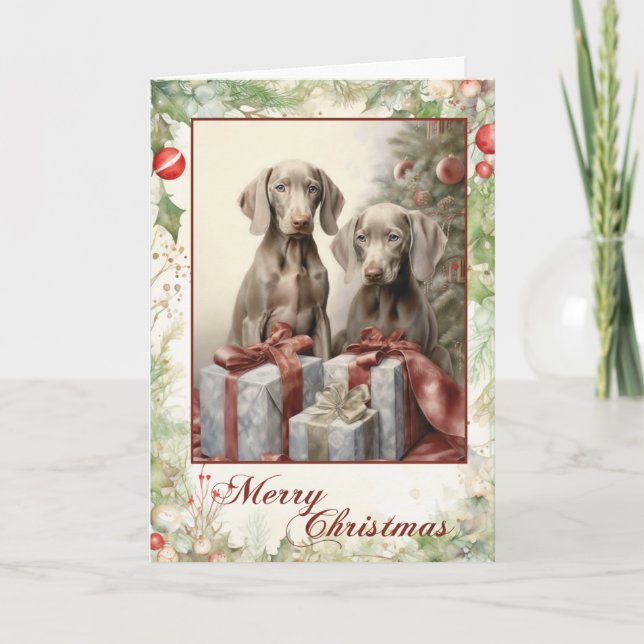 Victorian Weimaraner Puppy Christmas Holiday Card (Front)