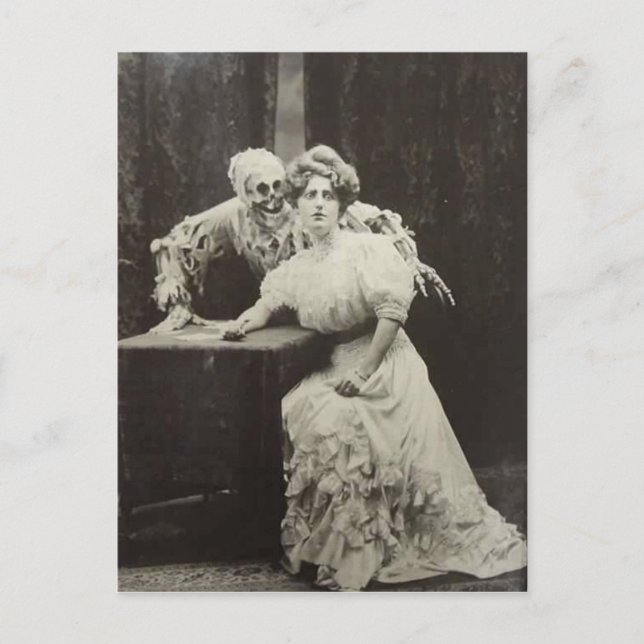 Victorian Weird Halloween Frightened Woman Postcard (Front)