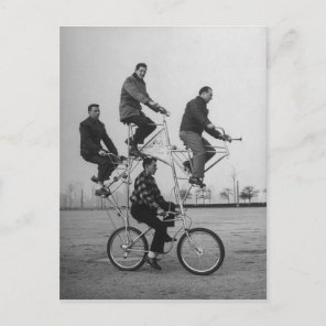 Victorian Weird Stuntmen Ride a Bicycle Postcard