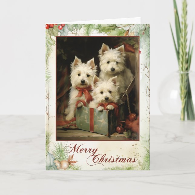 Victorian West Highland White Terrier Christmas Holiday Card (Front)