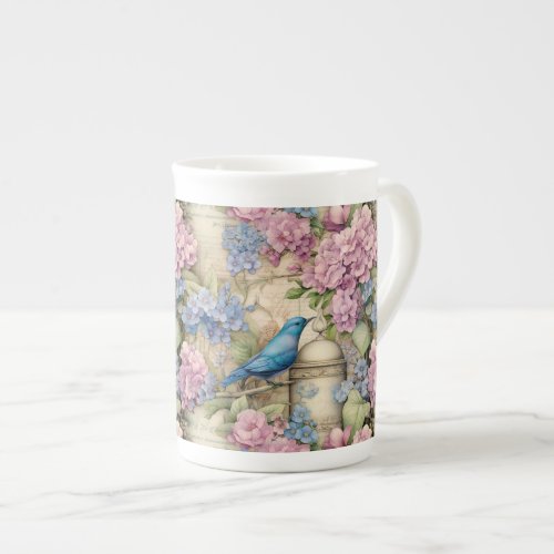 Victorian Whispers Blue Bird and Flowers Bone China Mug