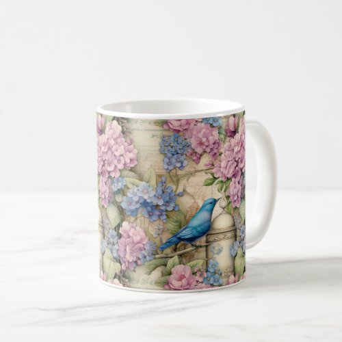 Victorian Whispers Blue Bird and Flowers Coffee Mug