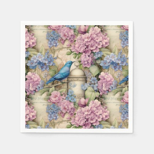 Victorian Whispers Blue Bird and Flowers Napkins