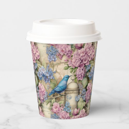 Victorian Whispers Blue Bird and Flowers Paper Cups