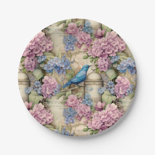 Victorian Whispers Blue Bird and Flowers Paper Plates