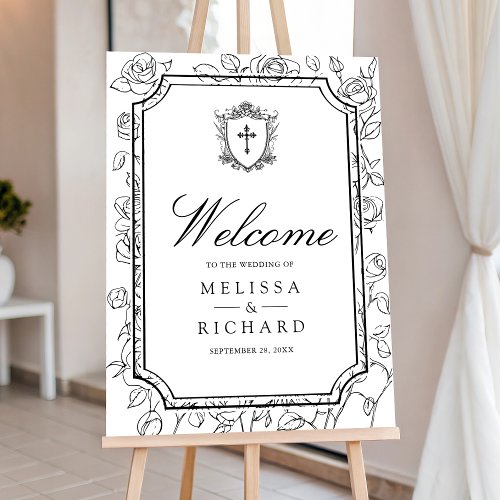 Victorian White Catholic Wedding Welcome Sign