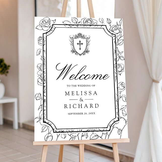 Victorian White Catholic Wedding Welcome Sign (Creator Uploaded)
