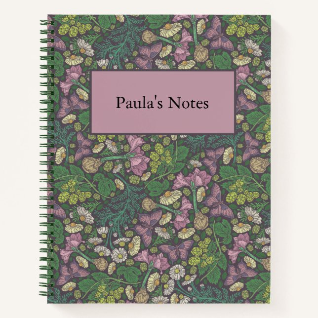 Victorian White Daisies Purple Butterflies Garden Notebook (Front)