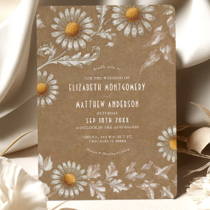 Victorian White Daisy Filigree Kraft Wedding Invitation