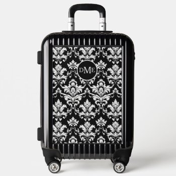 Victorian White Damask On Black Monogram Luggage by AvenueCentral at Zazzle