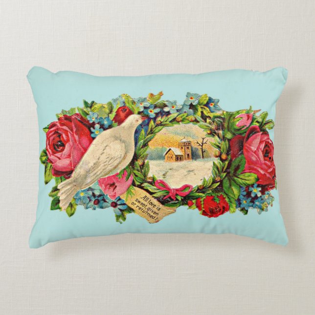 Victorian white dove and love message accent pillow (Front)