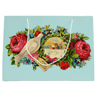 Victorian white dove and love message large gift bag