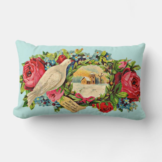 Victorian white dove and love message lumbar pillow (Front)